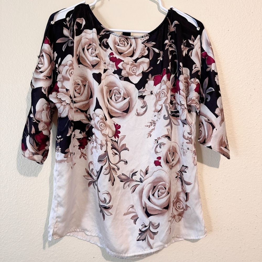 White House Black Market Silk Floral Blouse Size Small
